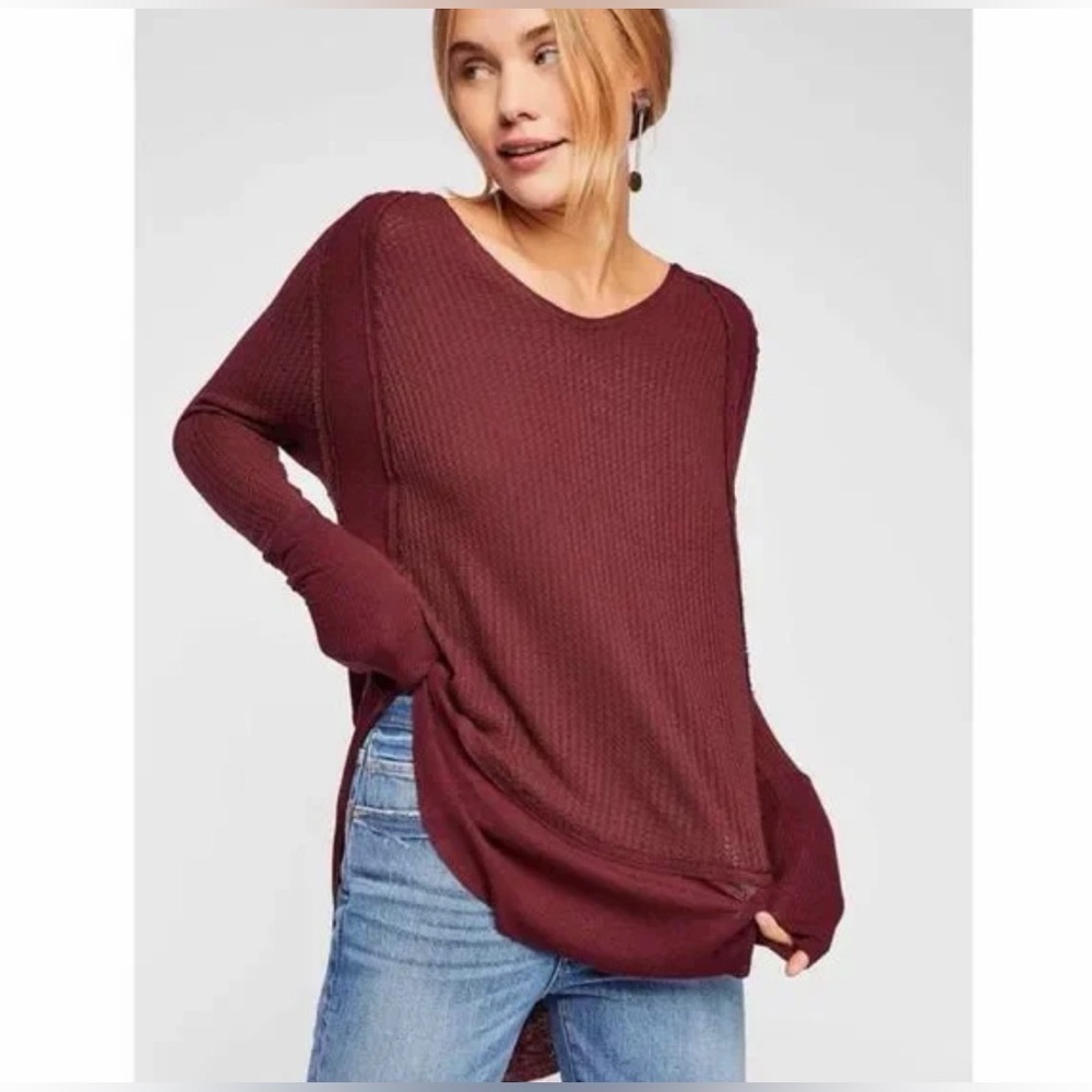 WE THE FREE PEOPLE Shirt Womens X-Small Plum Purple Oversized Thermal Tunic Top